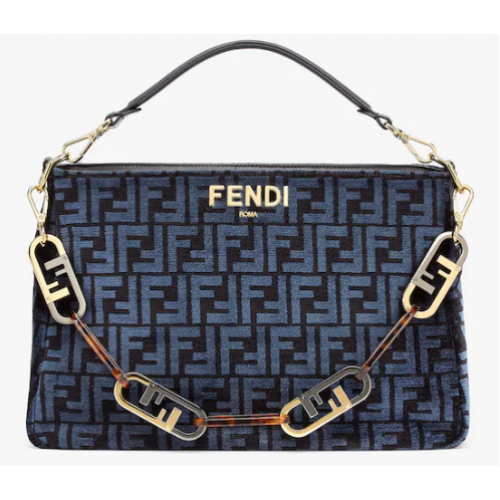 Torebka z tkaniny gobelinowej Fendi O Lock Zipper w kolorze ciemnoniebieskim 8BR805A