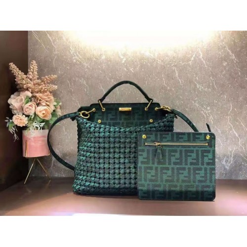 Fendi PEEKABOO X-LITE LARGE zielona bawełniana torba 8BN304A