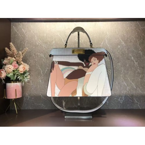 Fendi Peekaboo ISeeU FF drukowana jedwabna torebka F1983 biała