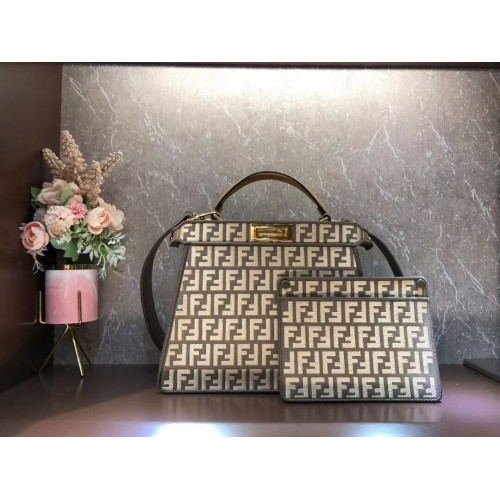 Torba z tkaniny gobelinowej Fendi Peekaboo ISeeU FF F1982 Khaki