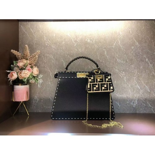 Fendi Peekaboo ISeeU MEDIUM skórzana torba F8637 czarna