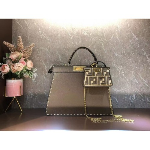 Fendi Peekaboo ISeeU MEDIUM skórzana torba F8637 szara