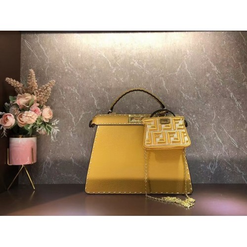 Fendi Peekaboo ISeeU MEDIUM skórzana torebka F8637 żółta
