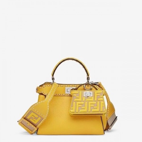Fendi Peekaboo ISeeU Mała skórzana torebka F8636 żółta