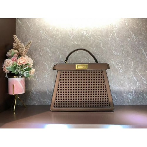 Fendi Peekaboo ISeeU torebka ze skóry perforowanej F1658 Coffee