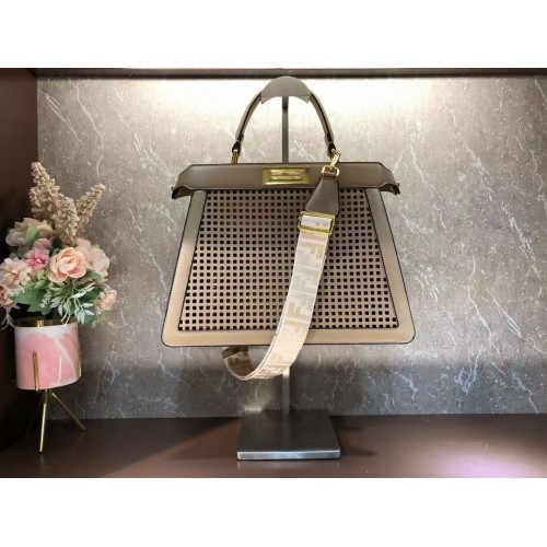 Fendi Peekaboo ISeeU torebka ze skóry perforowanej F1658 morelowa