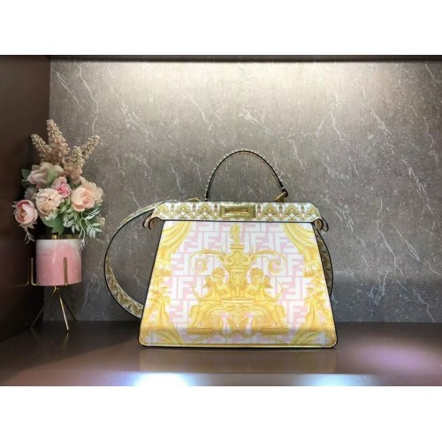 Torebka z jedwabiu Fendi Peekaboo z nadrukiem F1951 różowa