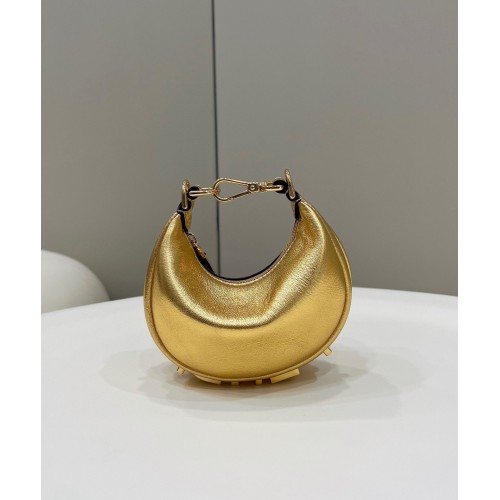 Fendi Praphy Oryginalna skórzana duża torebka FENDI z logo 80056S w kolorze złotym