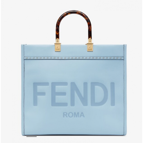 Fendi Sunshine Medium Light blue skórzana torba shopper 8BH386A