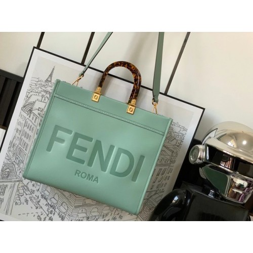 Fendi Sunshine Medium skórzana torba shopper 8BH386A Jasnozielona