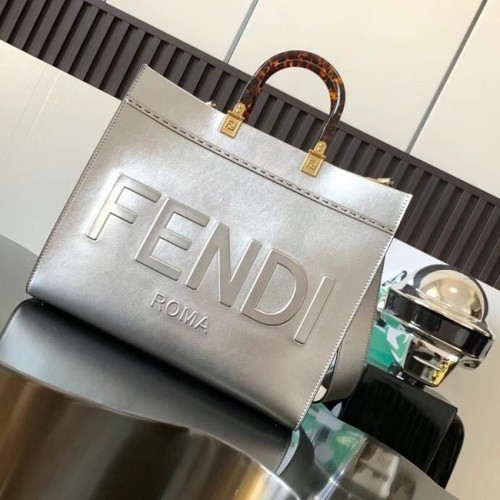 Fendi Sunshine Medium Leather Shopper 8BH386A Silver