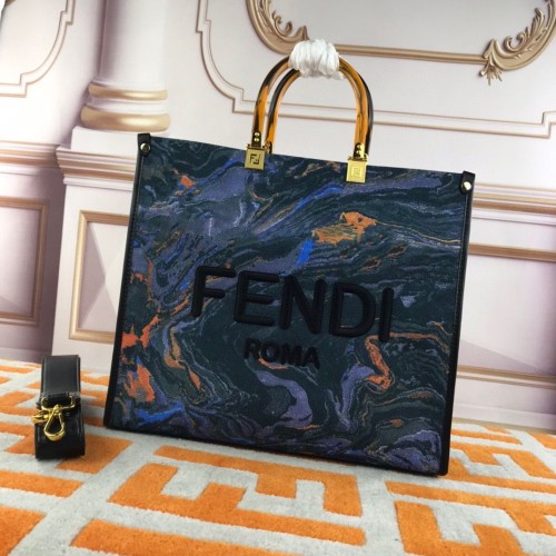 Torba na zakupy Fendi Tote Fabric Graffiti Print 1676 w kolorze niebieskim