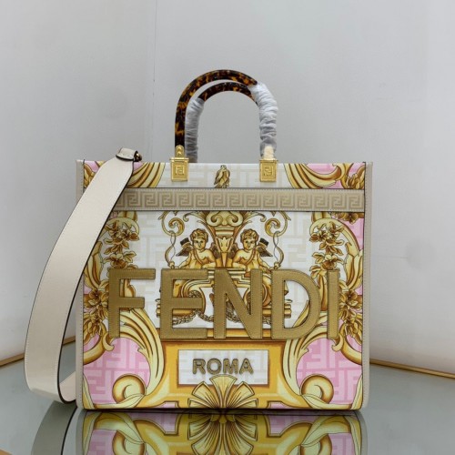 Torba na zakupy Fendi Tote Fabric Graffiti Print 23651 w kolorze białym, różowym i złotym