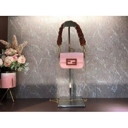 Fendi mini torebka bawełniana BAGUETTE F6550 różowa
