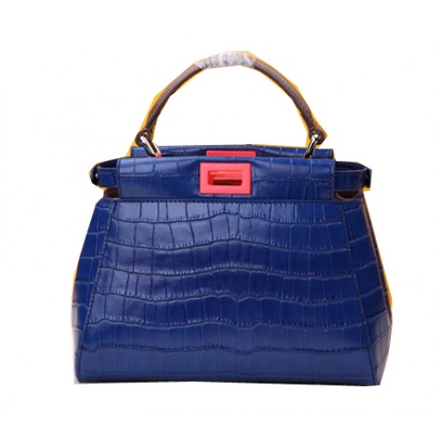 Fendi Mini Peekaboo Skórzana Torba Croco F520885 Niebieska