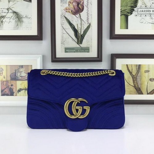 Torebka Gucci GG Marmont z haftowanym aksamitem 443496, niebieska
