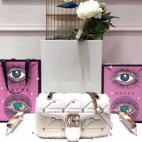 Gucci GG Marmont Mała torebka na ramię Matelasse 443497 Biała