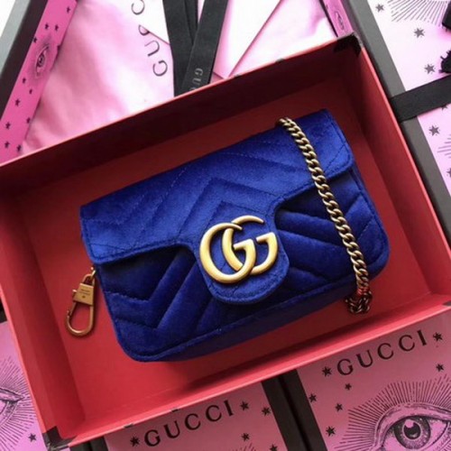 Gucci GG Marmont Velvet Super Mini Bag 476433 Niebieska