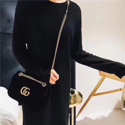 Gucci 443497 GG Marmont Chevron Velvet Torba na ramię Czarna