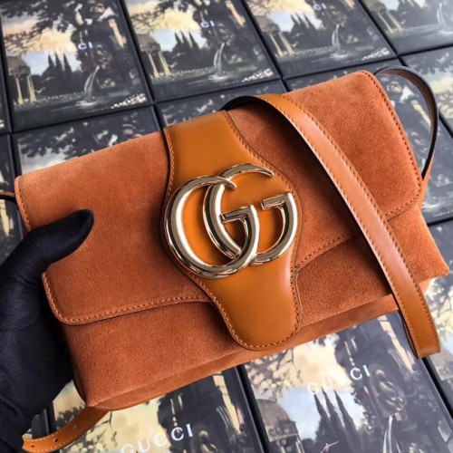 Mała torebka na ramię Gucci Arli 550129, brązowa zamszowa