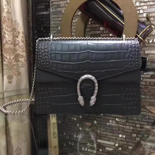 Torba na ramię Gucci Dionysus Croco Leather 400235 Czarna