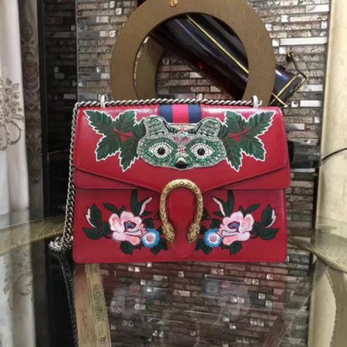 Torba na ramię Gucci Dionysus z haftem 400235 w kolorze czerwonym