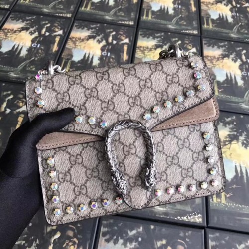 Gucci Dionysus GG Supreme płócienna torebka kryształowa mini 421970 morelowa