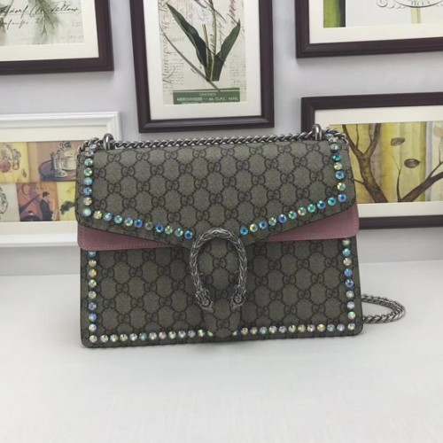 Torebka na ramię Gucci Dionysus GG medium crystal 403348 różowa