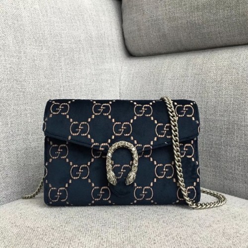 Gucci Dionysus GG aksamitny mini portfel łańcuszkowy 401231 ciemnoniebieski