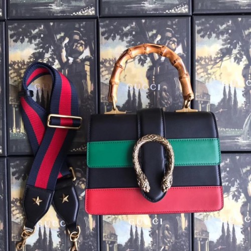Mała torebka Gucci Dionysus z uchwytem u góry 523367 czarno-czerwono-zielona