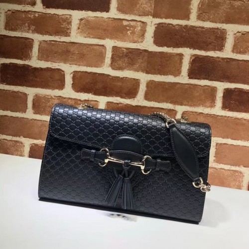 Torba na ramię Gucci GG ze skóry 449635, czarna