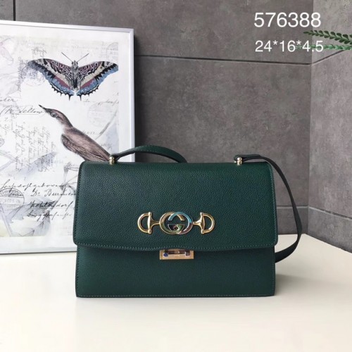 Torba na ramię Gucci GG ze skóry A576388 zielona