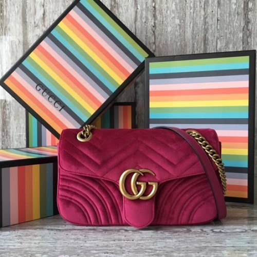 Gucci GG Marmont Chevron Velvet Torba na ramię 443497 Róża