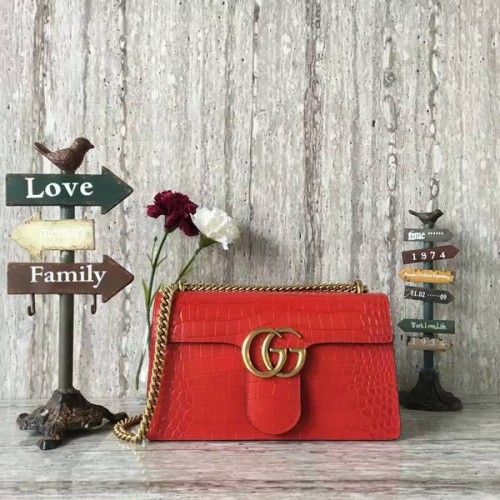 Torba na ramię Gucci GG Marmont ze skóry krokodyla 431777 w kolorze czerwonym