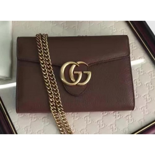 Gucci GG Marmont skórzana mini torebka na łańcuszku 401232 brązowa