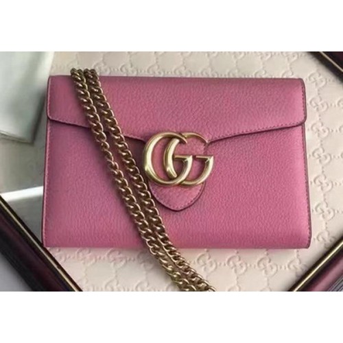 Gucci GG Marmont skórzana mini torebka na łańcuszku 401232 różowa