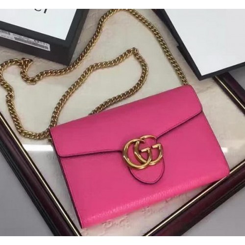 Gucci GG Marmont skórzana mini torebka na łańcuszku 401232 różowa