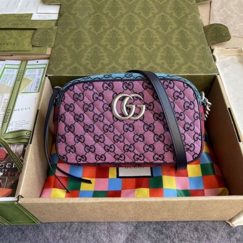 Mała torebka na ramię Gucci GG Marmont Multicolor 447632 Zielono-żółto-czerwono-pudrowa