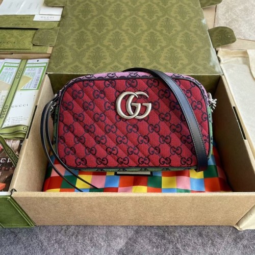 Mała torebka na ramię Gucci GG Marmont Multicolor 447632 w kolorze czerwono-żółto-zielonym