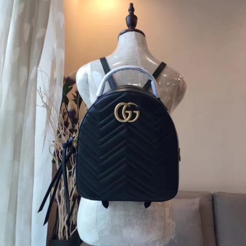 Plecak skórzany Gucci GG Marmont pikowany 476671 czarny