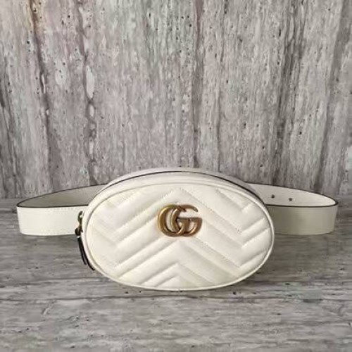 Torba Gucci GG Marmont ze skóry pikowanej 476434, biała