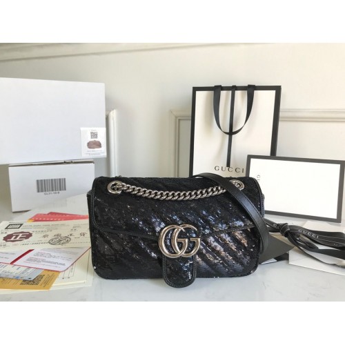 Gucci GG Marmont Sequin Mormont Mała torebka na ramię 443497 Czarna