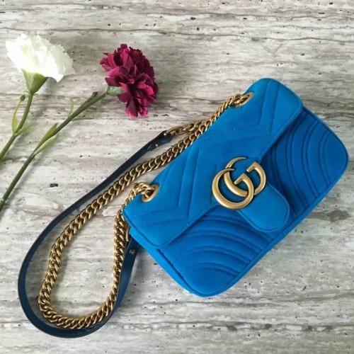 Gucci GG Marmont Mini torebka na ramię ze skóry zamszowej 446744 niebieska