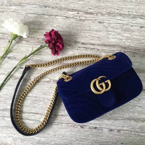 Gucci GG Marmont Mini torebka na ramię ze skóry zamszowej 446744 ciemnoniebieska
