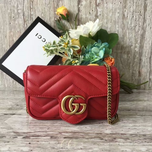 Torebka na ramię Gucci GG Marmont Velvet Nano 476433A Czerwona