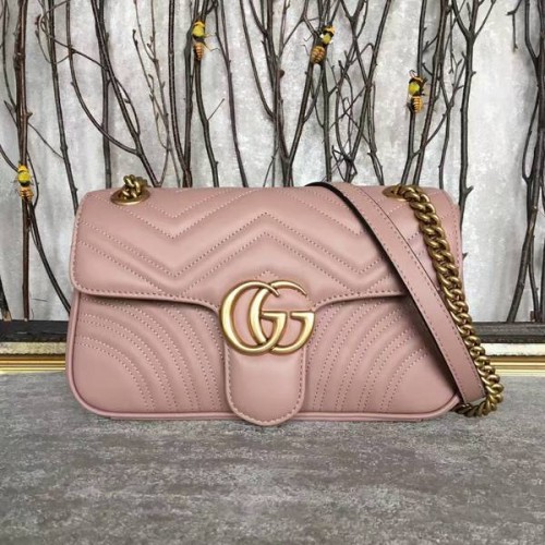 Torba na ramię Gucci GG Marmont Sheenskin 443497A Jasnoróżowa
