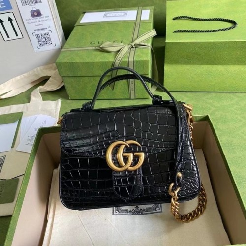 Torebka Gucci GG Marmont mini z rączką u góry, ze skóry krokodyla, 547260, czarna