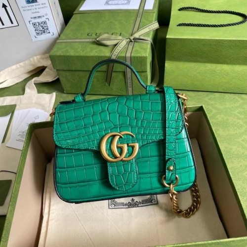 Torebka Gucci GG Marmont mini z rączką u góry, ze skóry krokodyla, 547260, zielona
