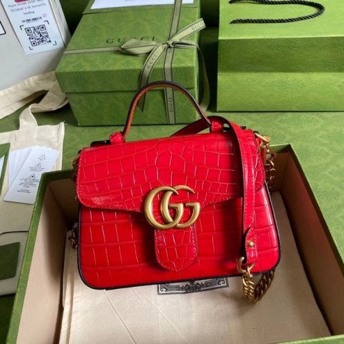 Torebka Gucci GG Marmont mini z rączką u góry, ze skóry krokodyla, 547260, czerwona