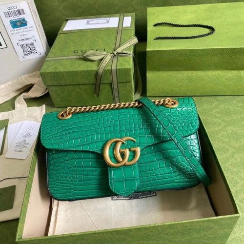 Mała torebka na ramię Gucci GG Marmont ze skóry krokodyla 443497 zielona